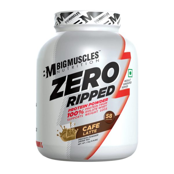 Bigmuscles Nutrition ZERO RIPPED Protein Powder from 100% WHEY ISOLATE 4.4 Lbs (Caffe Latte)