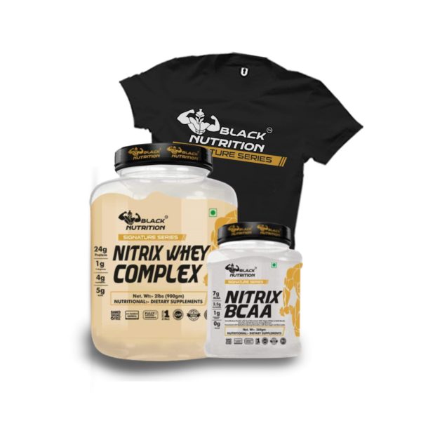 Black Nutrition Nitrix Whey Complex 5.28Lbs (Chocolate)+Bcaa 360Gm with Free T-shirt