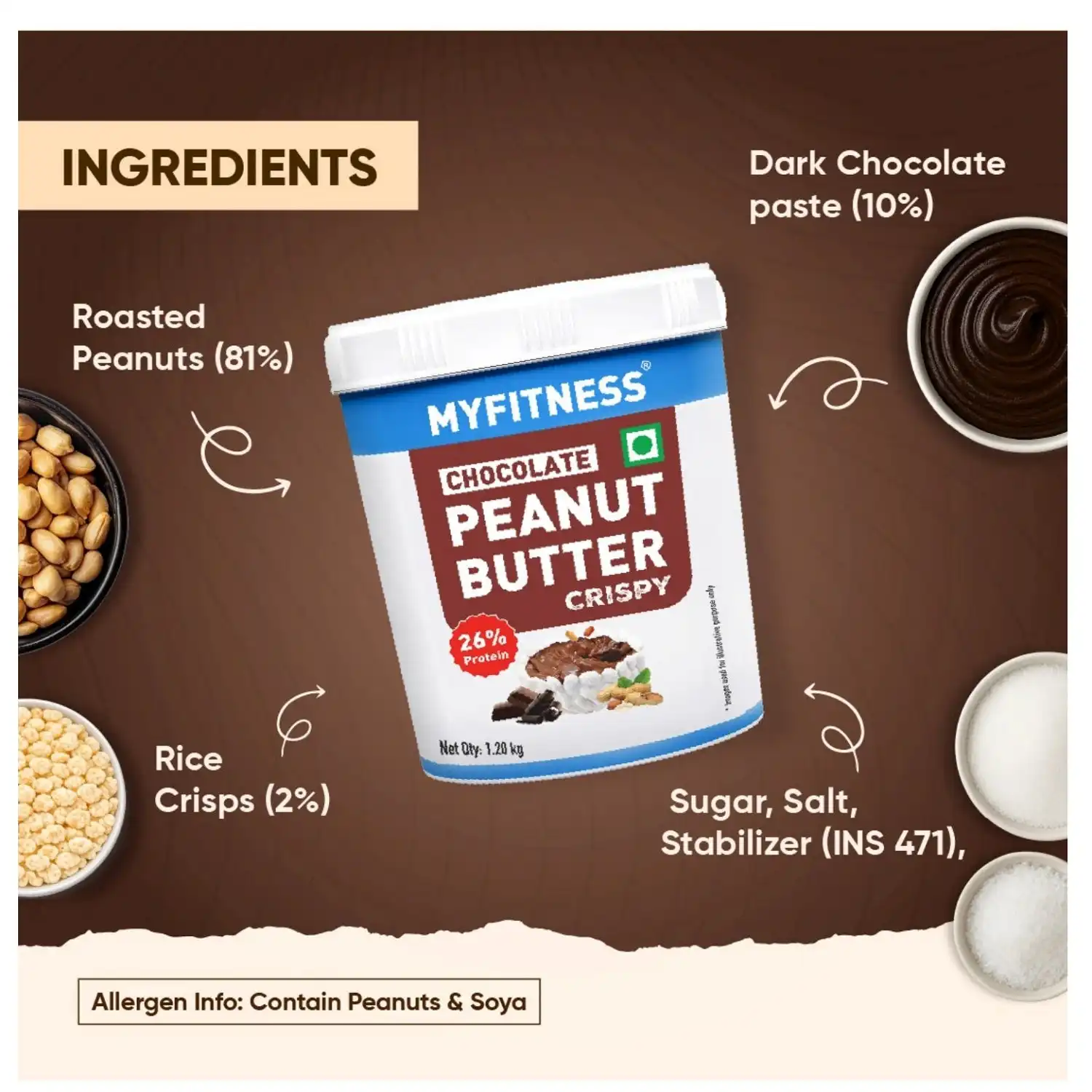 MYFITNESS Peanut Butter Chocolate Crispy 1200g MyFitness Peanut Butter - Chocolate | 28% Protein | Smooth | Chocolate Peanut Butter Spread