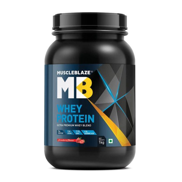 MuscleBlaze 100% Whey Protein 1 kg (Strawberry)