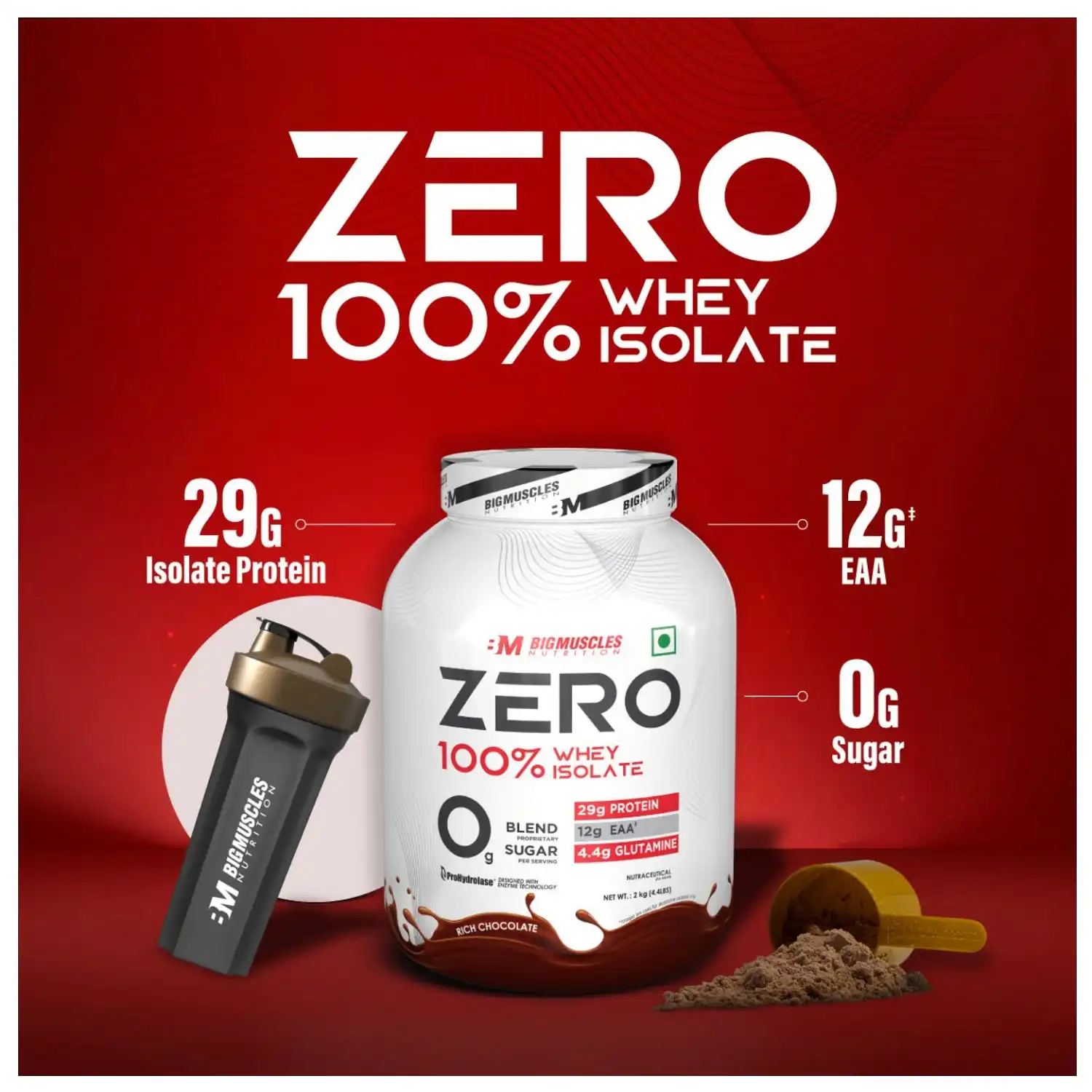 Bigmuscles Nutrition Zero Whey Protein Powder from 100% WHEY ISOLATE 2Kg 4.4 Lbs (Rich Chocolate) Zero Whey Protein is an exclusive whey protein made out for all the champions out there.