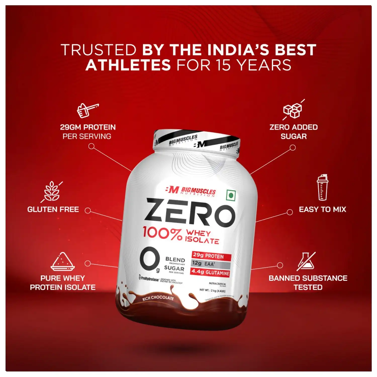 Bigmuscles Nutrition Zero Whey Protein Powder from 100% WHEY ISOLATE 2Kg 4.4 Lbs (Rich Chocolate) Zero Whey Protein is an exclusive whey protein made out for all the champions out there.