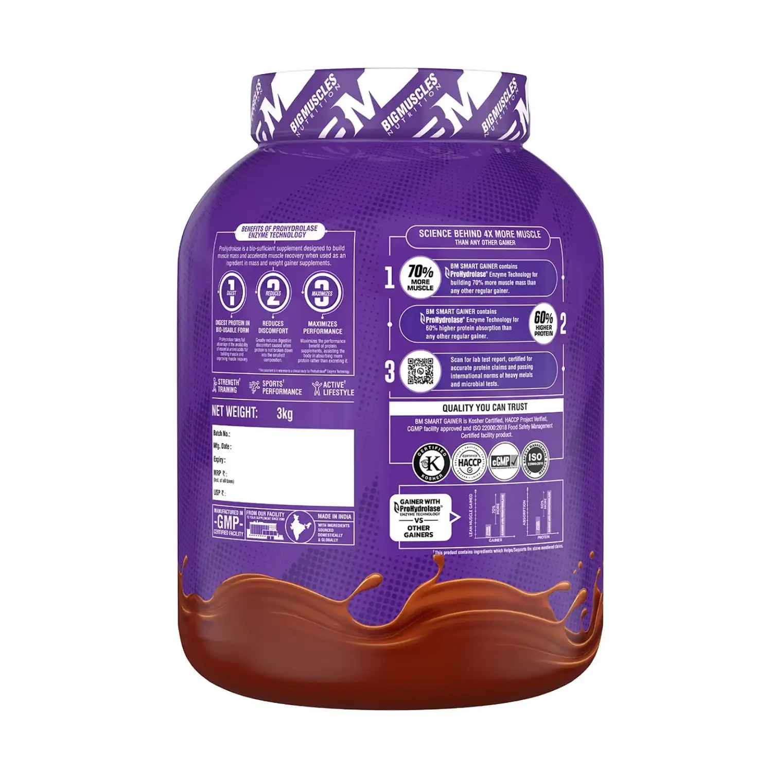 Bigmuscles Nutrition Smart Gainer 3Kg (Chocolate Eclir) Smart Gainer Premium Protein Carb & Creatine matrix gainer.Muscle growth, strength,Weight Gain & recovery.