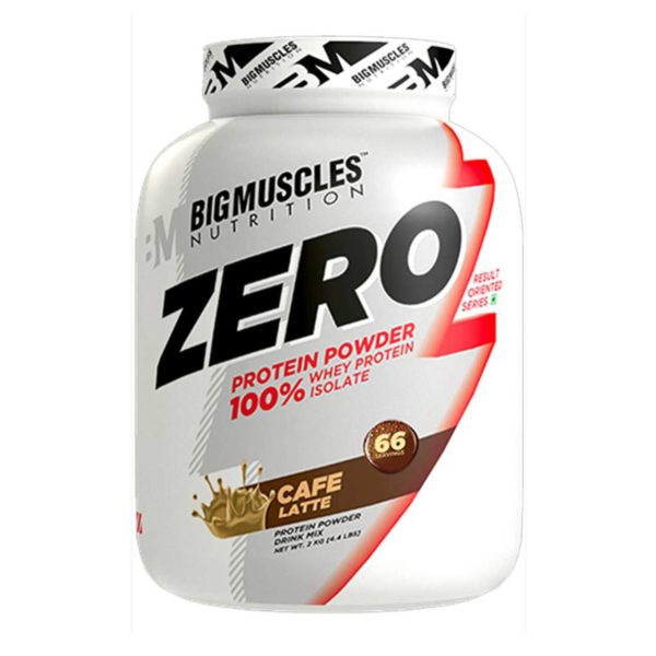 Bigmuscles Nutrition ZERO Protein Powder from 100% WHEY ISOLATE 4.4 Lbs (Caffe Latte)