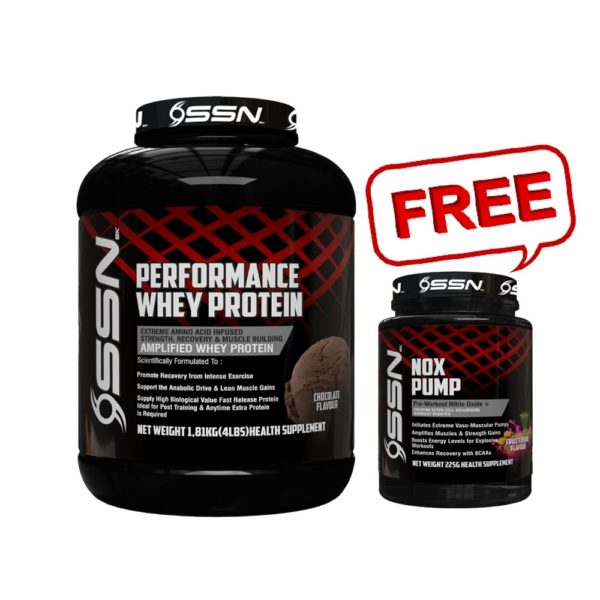 SSN Performance Whey Protein 4Lbs (Chocolate) + SSN Nox Pump 225Gm (Fruit Fusion)