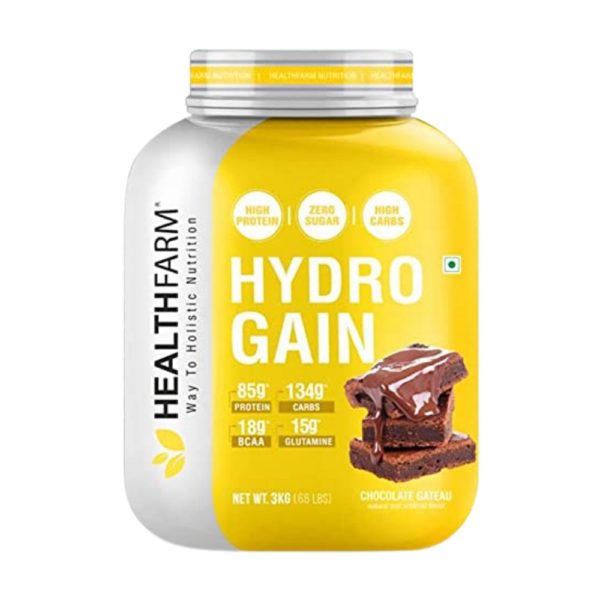 Healthfarm Hydro Gain High Protein and High Carbs Mass Gainer, 3Kg,6.6lbs (Chocolate Gateau)
