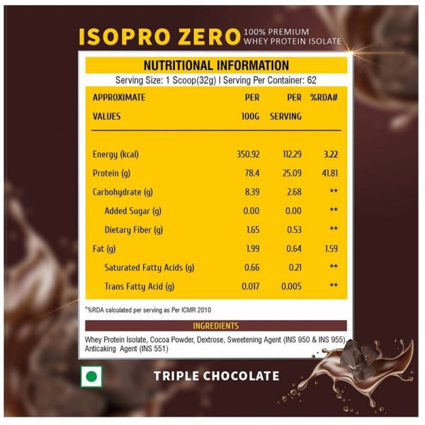 Healthfarm Isopro Zero 100% Whey Isolate Protein 2kg 4.4Lbs (Triple Chocolate)