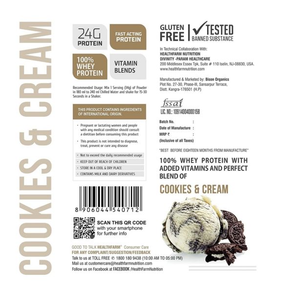 Healthfarm Whey Protein Plus 2Kg 4.4Lbs (Cookies & Cream)