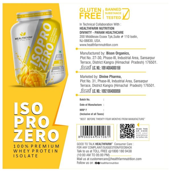 Healthfarm Isopro Zero 100% Whey Isolate Protein 2kg 4.4Lbs (Mango Smoothie) 7