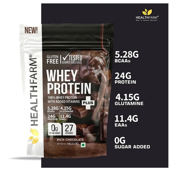 Healthfarm Whey Protein Plus 1Kg 2.2Lbs 29 Servings (Rich Chocolate) 3