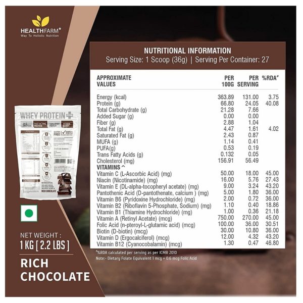 Healthfarm Whey Protein Plus 1Kg 2.2Lbs 29 Servings (Rich Chocolate) 2