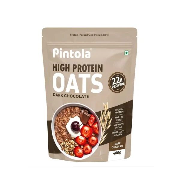 PINTOLA 22g High Protein Oats 1kg, Dark Chocolate,No Refined Sugar, with Almonds Raisin, Pumpkin and Chia Seeds, 8g Fibre, Rolled Oats, Breakfast Cereals | Gluten Free