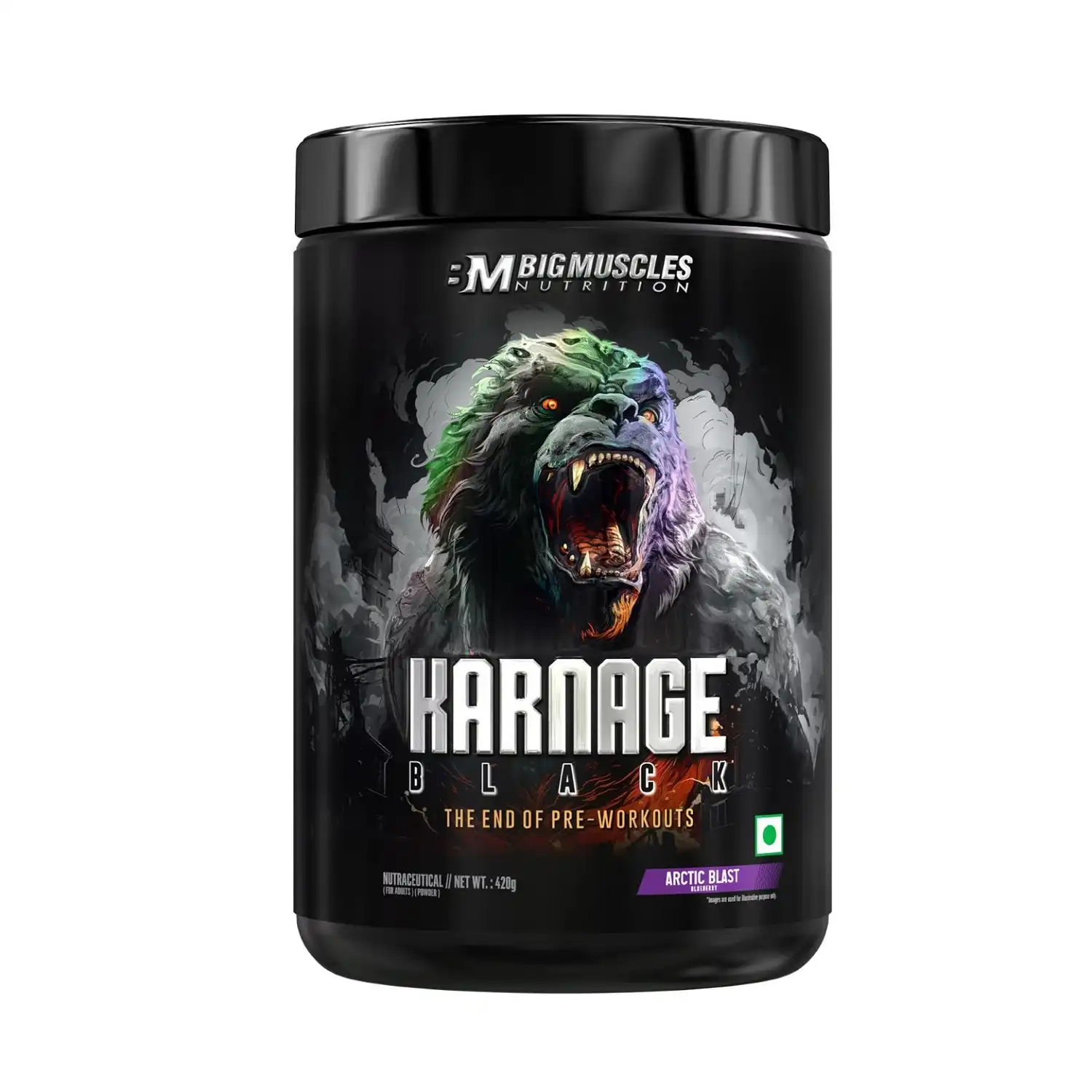 End of Pre-Workouts: Karnage Black has been formulated to boost your workout performance from every angle possible. This pre workout will deliver intense and long-lasting energy, skin-tearing muscle pumps, laser focus, and explosive power. And the best thing is that once Karnage Black wears off; it won't leave you feeling fatigued - there is no crash! You will not be disappointed by the potency of Karnage Black