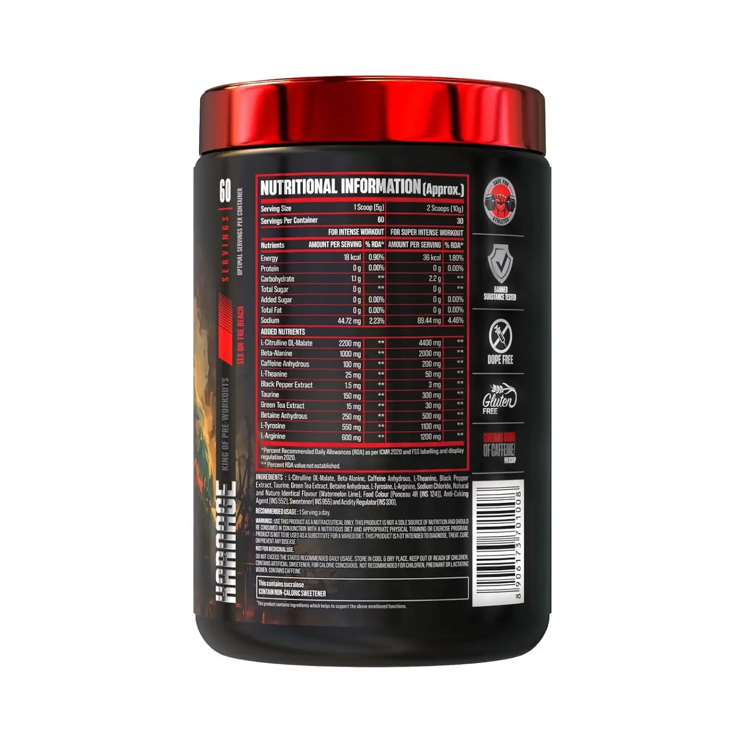 Bigmuscles Nutrition Karnage Pre workout 300g 60 Servings (Watermelon Lime) No Crash No Proprietary Blend No After Taste No Jitters Zero Sugar and Fat