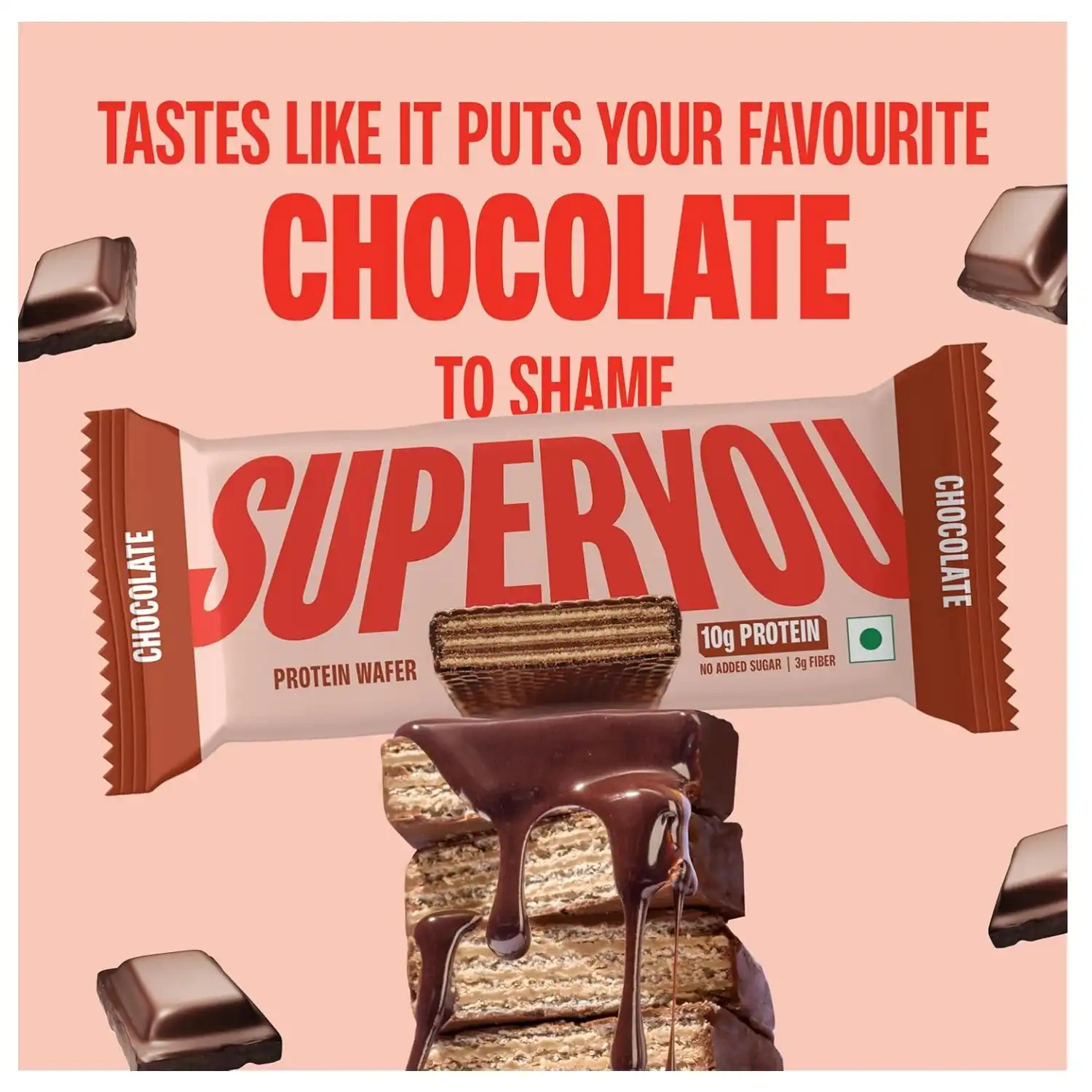 Superyou Protein Wafer Bars Chocolate & Choco Peanut Butter (Pack of 20) 10g Protein, 3g Fiber, No Added Sugar|Yeast Fermented Protein|Energy Bars|Crunchy Wafer Bar|100% Vegetarian|No Palm Oil|400g