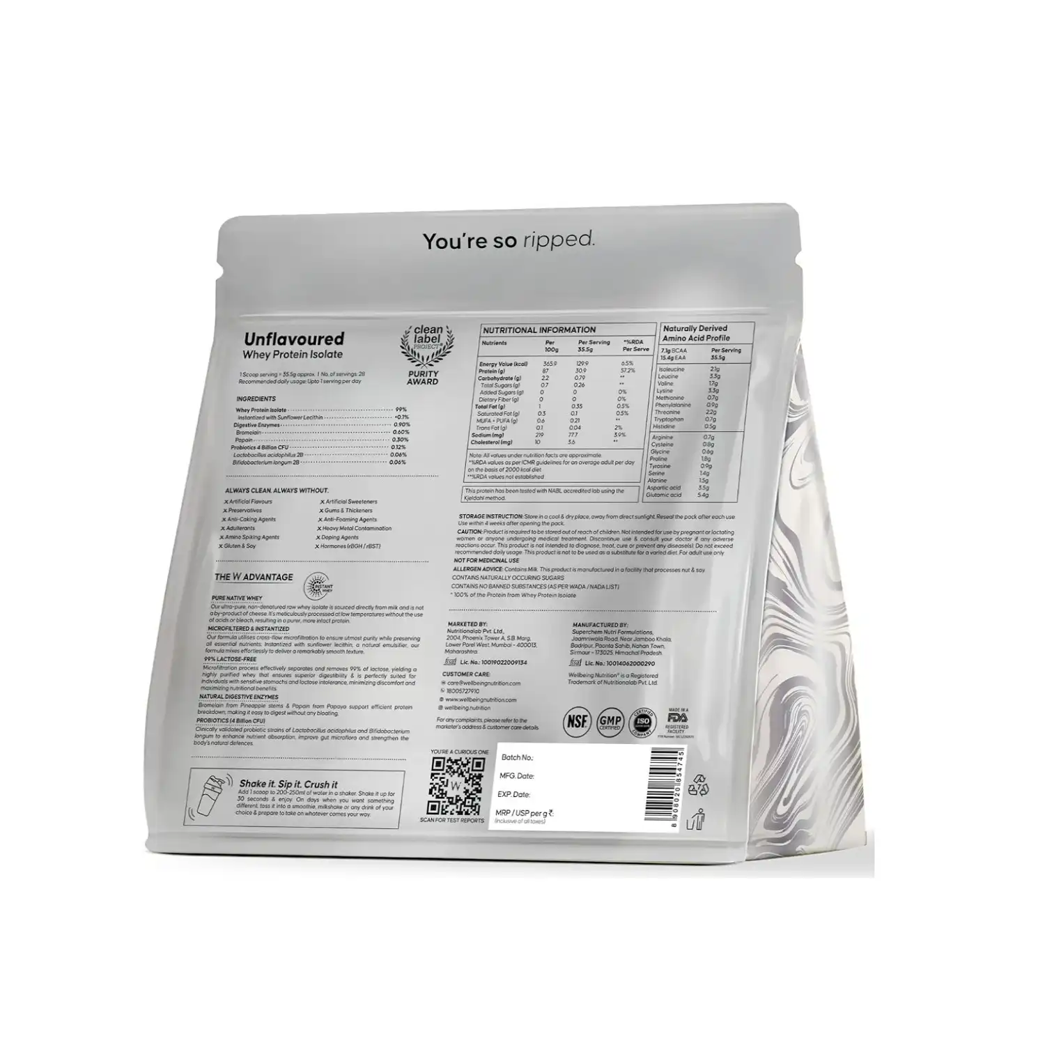 Wellbeing Nutrition Clean Whey Protein Isolate 1kg Unflavoured Native whey is extracted directly from milk using cold processing that preserves its natural 3 dimensional protein structure and bioactive fractions such as β lactoglobulin, α lactalbumin, lactoferrin, and immunoglobulins. With this structure intact, digestive enzymes can act efficiently in the stomach and small intestine, allowing amino acids to be released early and used effectively for muscle support. This reduces the amount of undigested protein reaching the colon, limiting fermentation and bloating. The outcome is smoother digestion kinetics and better tolerance compared to heavily processed whey.