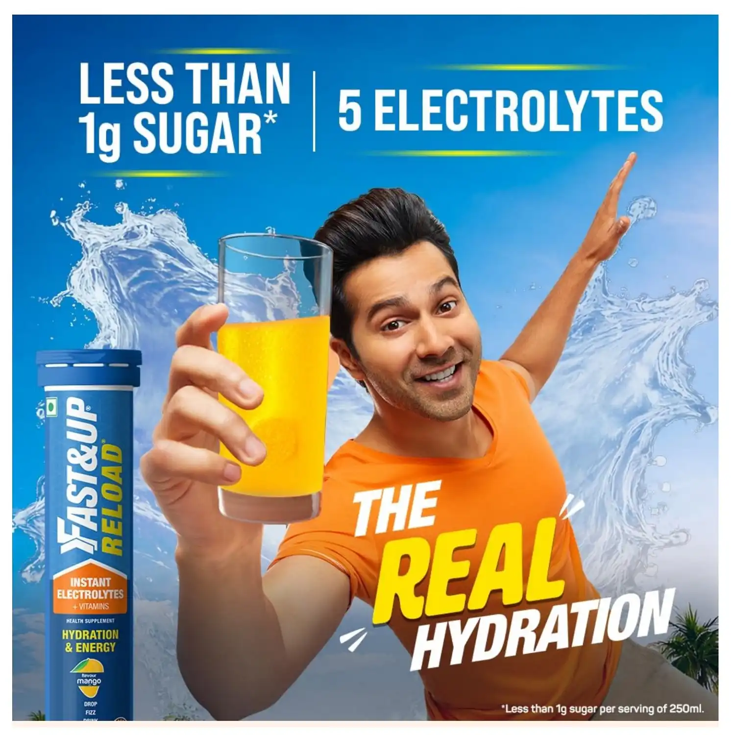 Fast&Up Reload Low Sugar Instant Hydration Drink Mango 20 tablets (5 Litres) Added Vitamin C and B12 helps combat fatigue and keeps you energized throughout the day