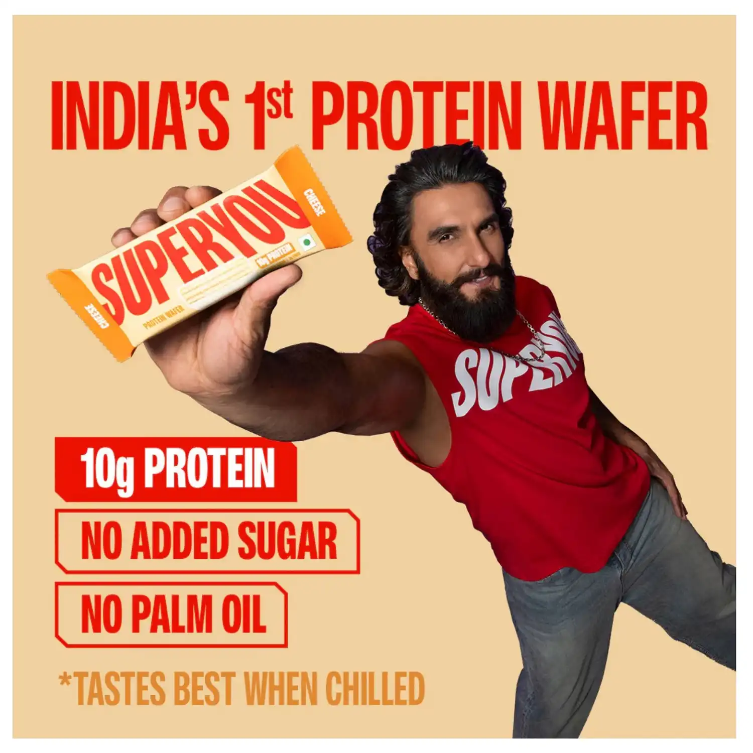 Superyou Protein Wafer Bars Cheese (Pack of 10) 10g Protein, 3g Fiber, No Added Sugar|Yeast Fermented Protein|Energy Bars|Crunchy Wafer Bar|100% Vegetarian|No Palm Oil|400g