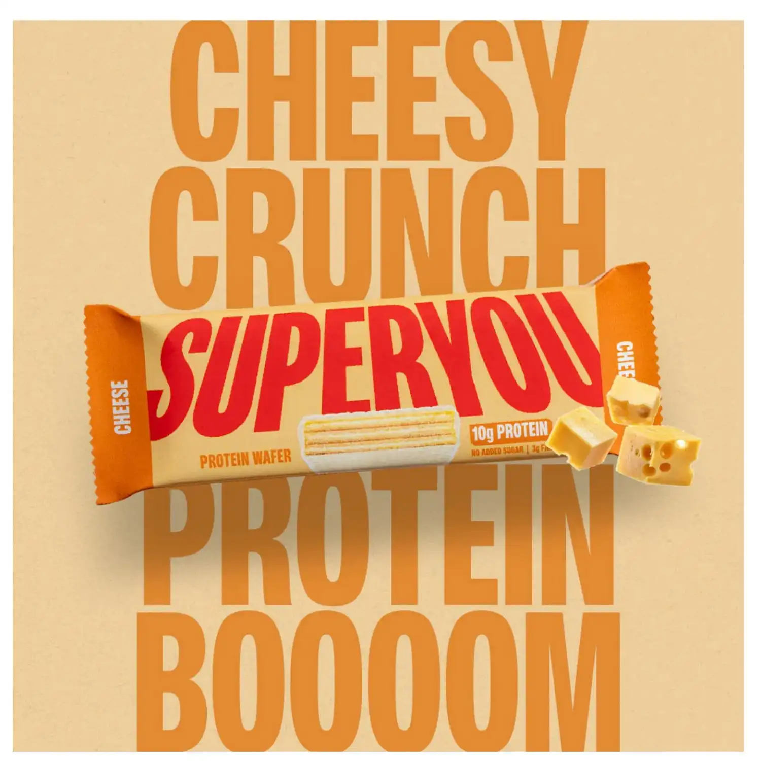 Superyou Protein Wafer Bars Cheese (Pack of 10) 10g Protein, 3g Fiber, No Added Sugar|Yeast Fermented Protein|Energy Bars|Crunchy Wafer Bar|100% Vegetarian|No Palm Oil|400g