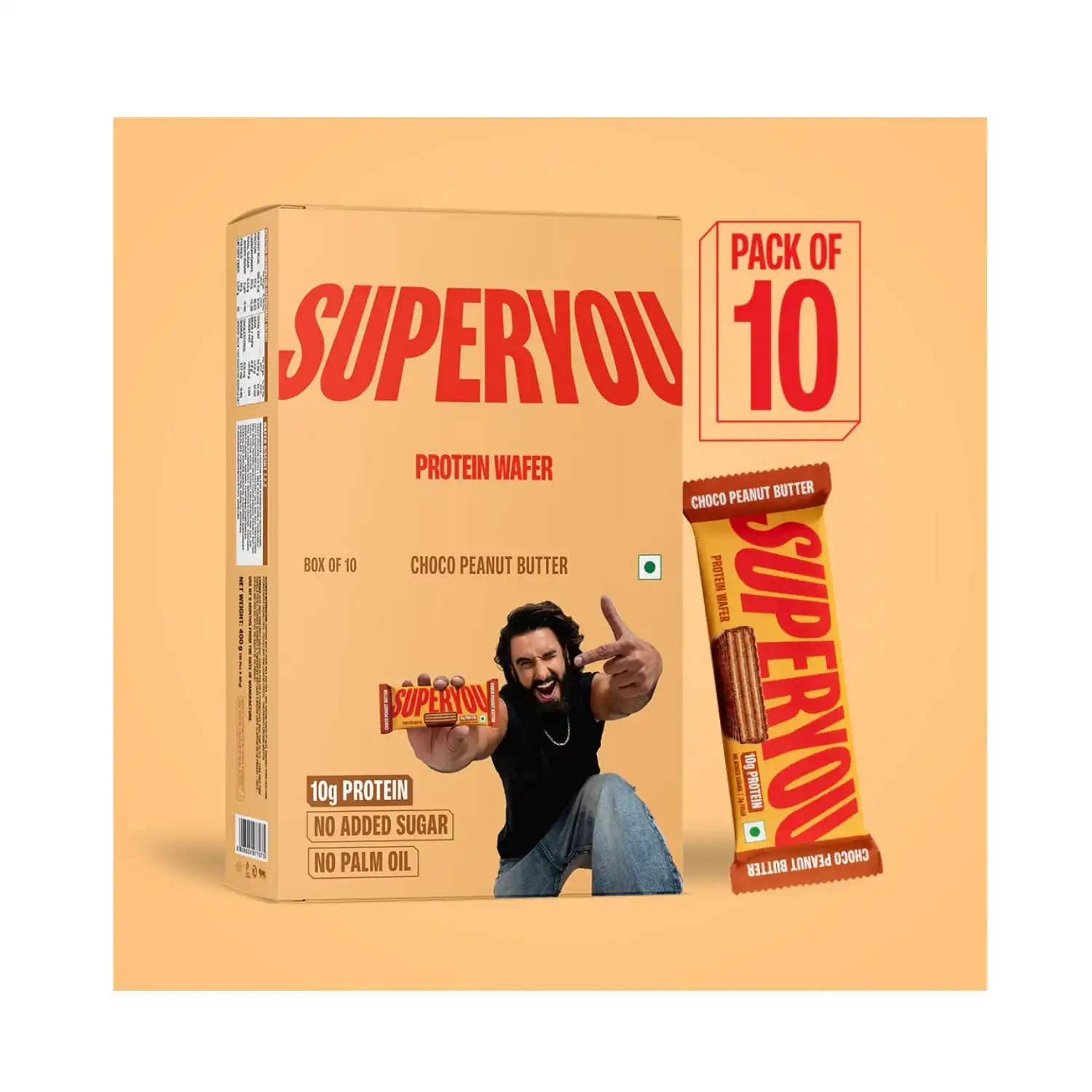 10g Protein, 3g Fiber, No Added Sugar|Yeast Fermented Protein|Energy Bars|Crunchy Wafer Bar|100% Vegetarian|No Palm Oil|400g