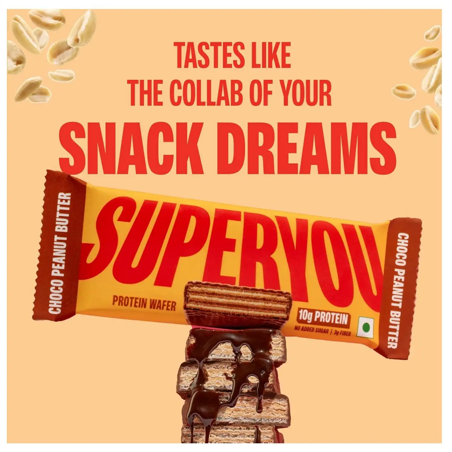 Superyou Protein Wafer Bars Choco Peanut Butter(Pack of 10) 10g Protein, 3g Fiber, No Added Sugar|Yeast Fermented Protein|Energy Bars|Crunchy Wafer Bar|100% Vegetarian|No Palm Oil|400g