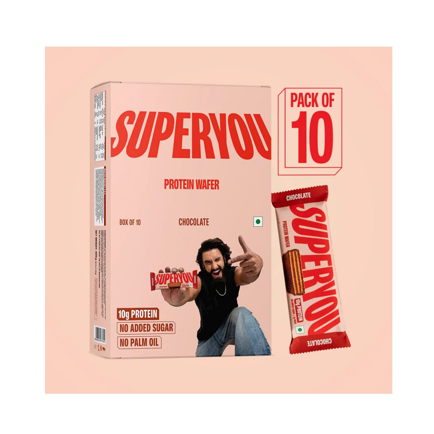 10g Protein, 3g Fiber, No Added Sugar|Yeast Fermented Protein|Energy Bars|Crunchy Wafer Bar|100% Vegetarian|No Palm Oil|400g