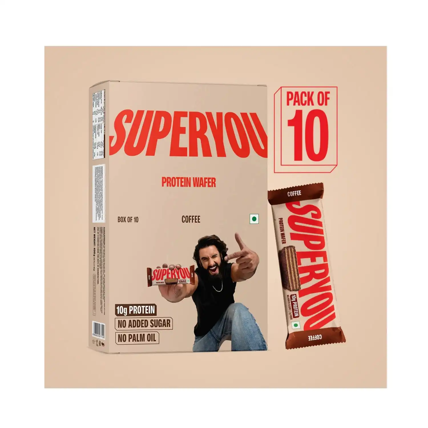 10g Protein, 3g Fiber, No Added Sugar|Yeast Fermented Protein|Energy Bars|Crunchy Wafer Bar|100% Vegetarian|No Palm Oil|400g