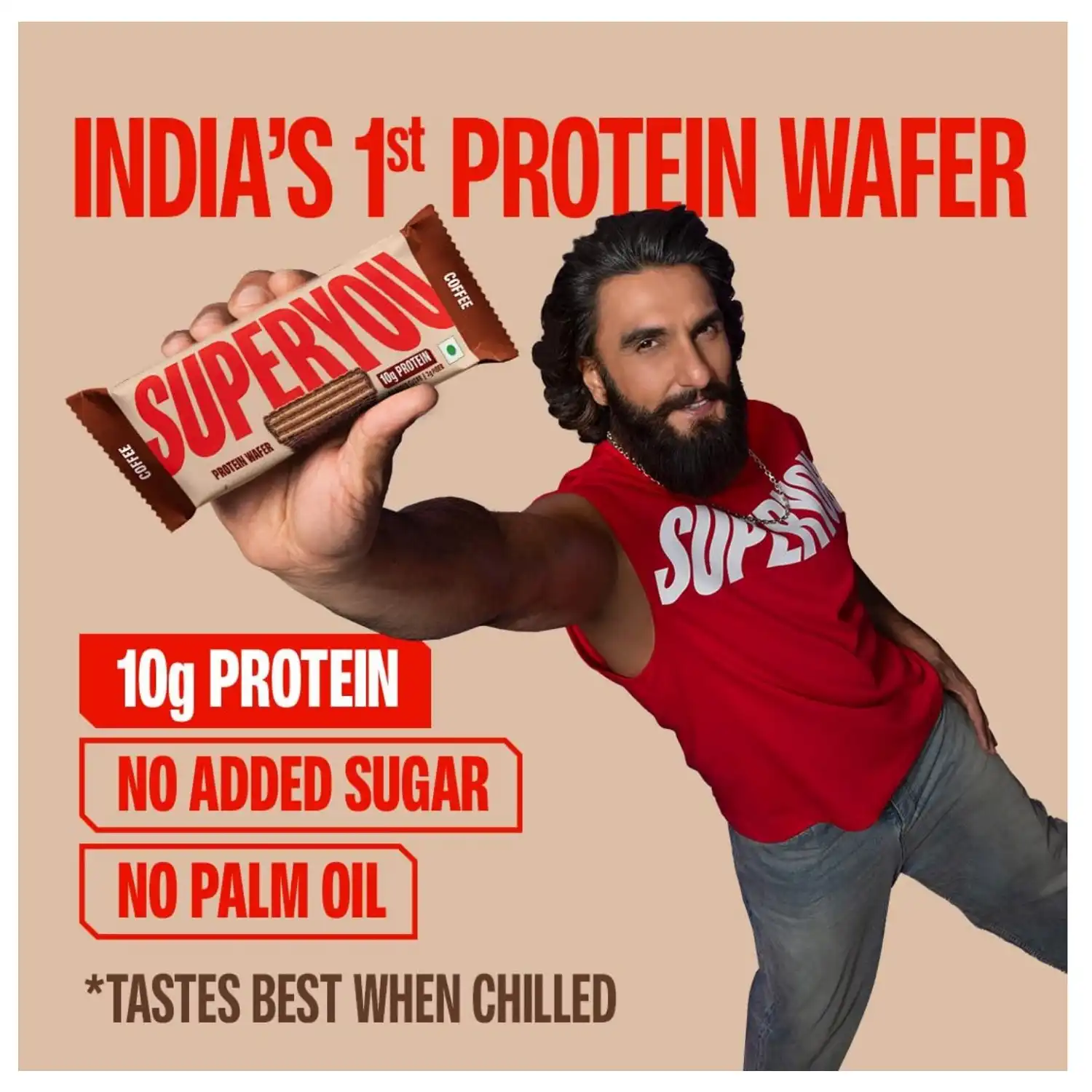 Superyou Protein Wafer Bars Coffee (Pack of 10) 10g Protein, 3g Fiber, No Added Sugar|Yeast Fermented Protein|Energy Bars|Crunchy Wafer Bar|100% Vegetarian|No Palm Oil|400g