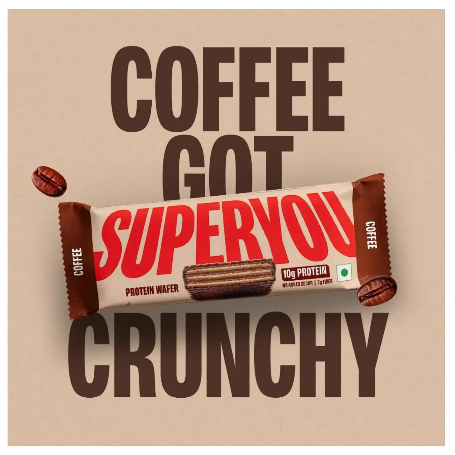 Superyou Protein Wafer Bars Coffee (Pack of 10) 10g Protein, 3g Fiber, No Added Sugar|Yeast Fermented Protein|Energy Bars|Crunchy Wafer Bar|100% Vegetarian|No Palm Oil|400g