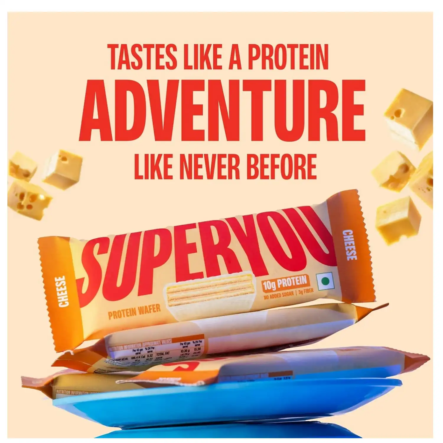 Superyou Protein Wafer Bars Strawberry & Cheese (Pack of 20) 10g Protein, 3g Fiber, No Added Sugar|Yeast Fermented Protein|Energy Bars|Crunchy Wafer Bar|100% Vegetarian|No Palm Oil|400g